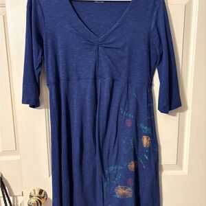 Horny toad casual 3/4 sleeve Blue Floral Dress size M